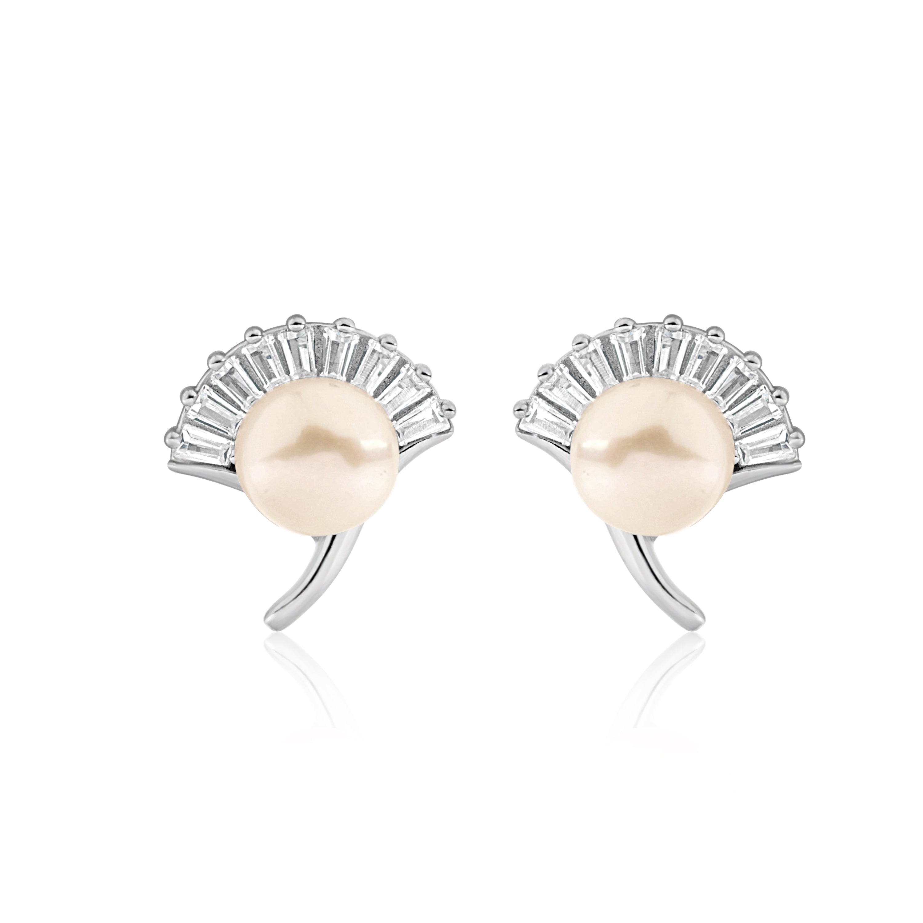 Baguette Cluster Pearl Earrings