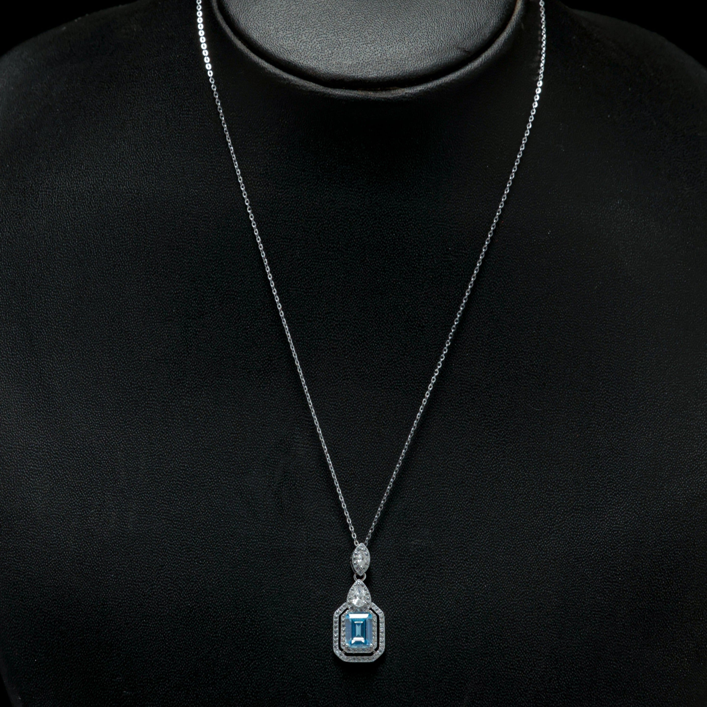 Blue Baguette Silver Necklace