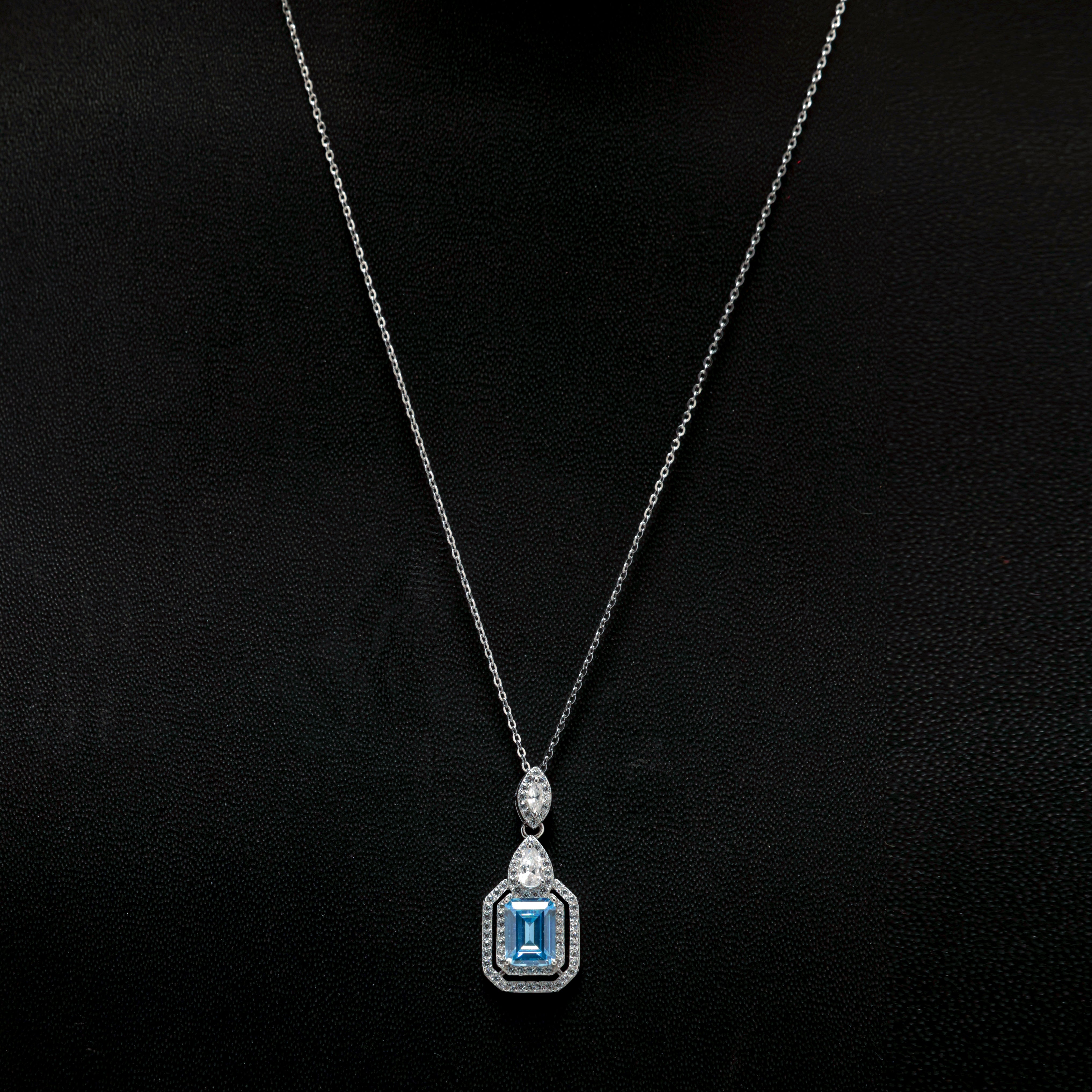 Blue Baguette Silver Necklace