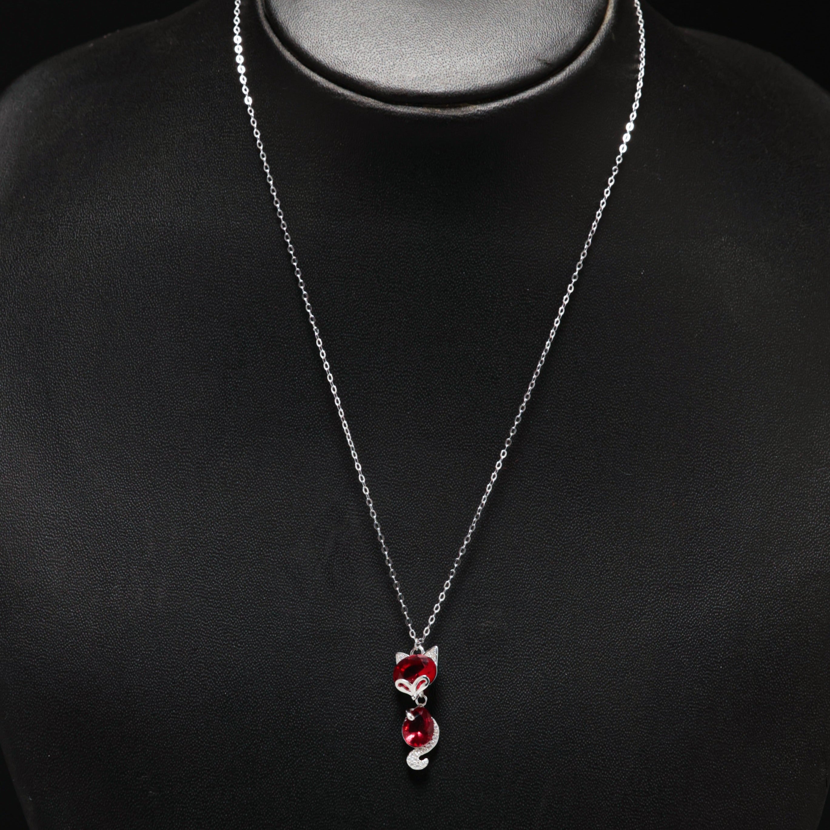 Crimson Kitty Silver Necklace