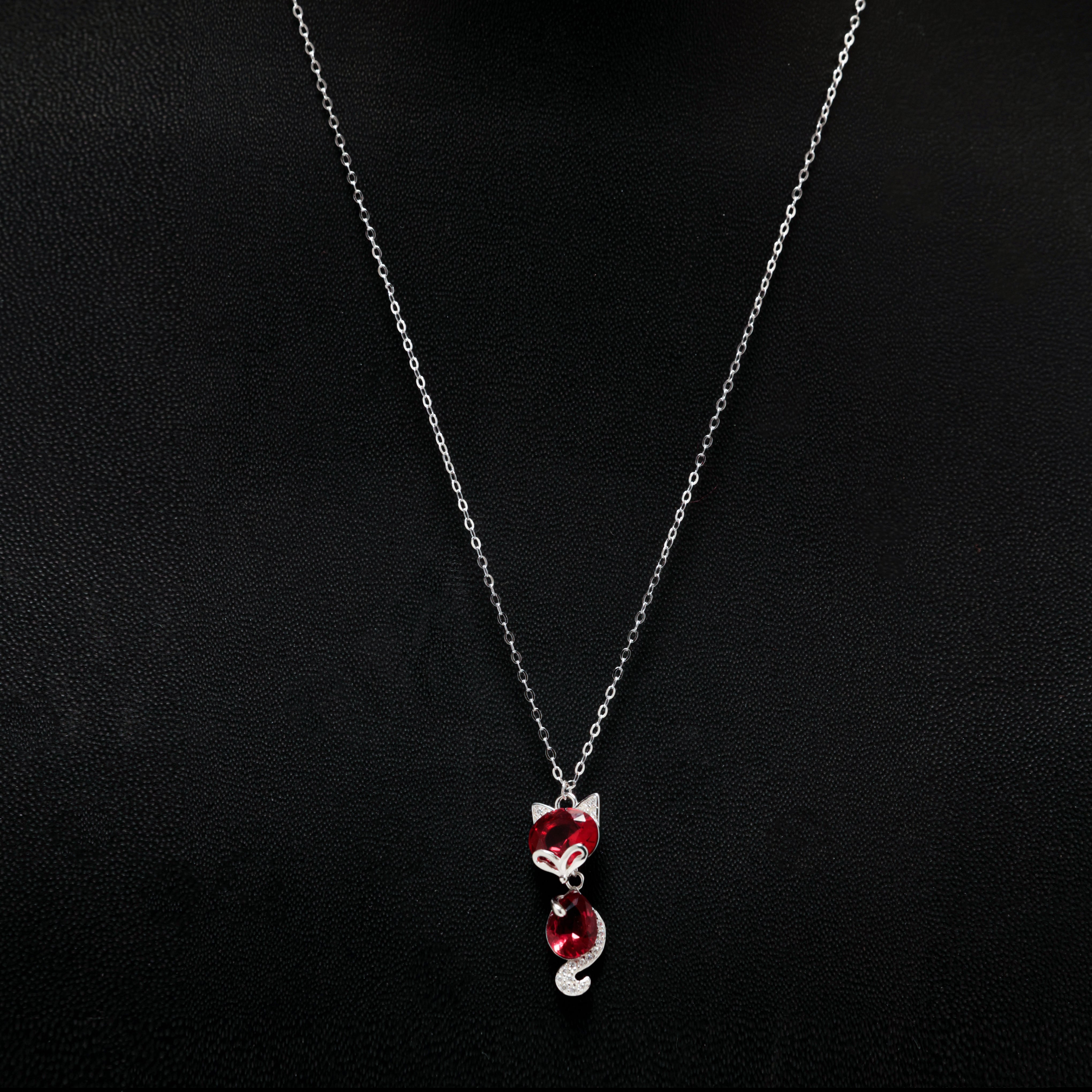 Crimson Kitty Silver Necklace