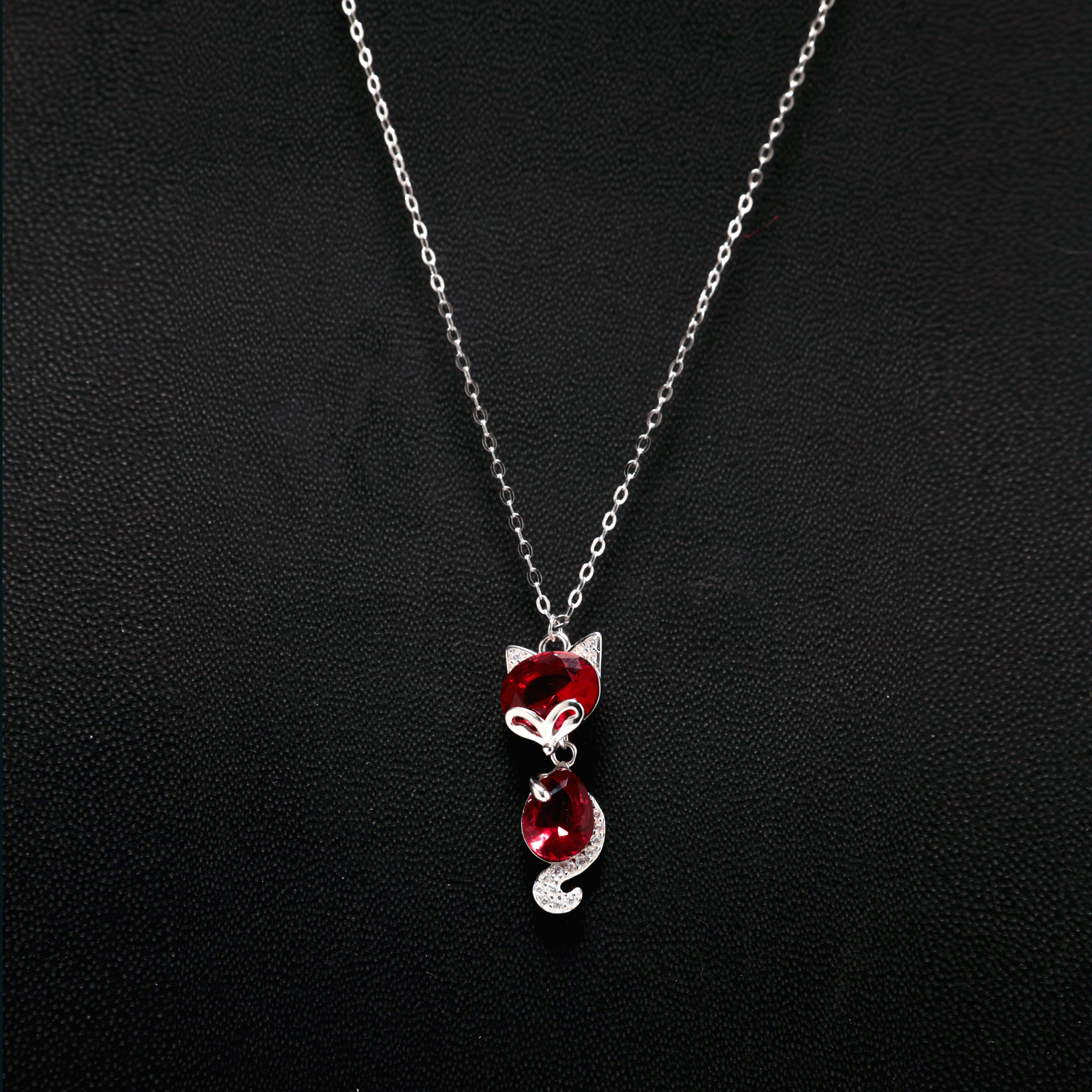 Crimson Kitty Silver Necklace