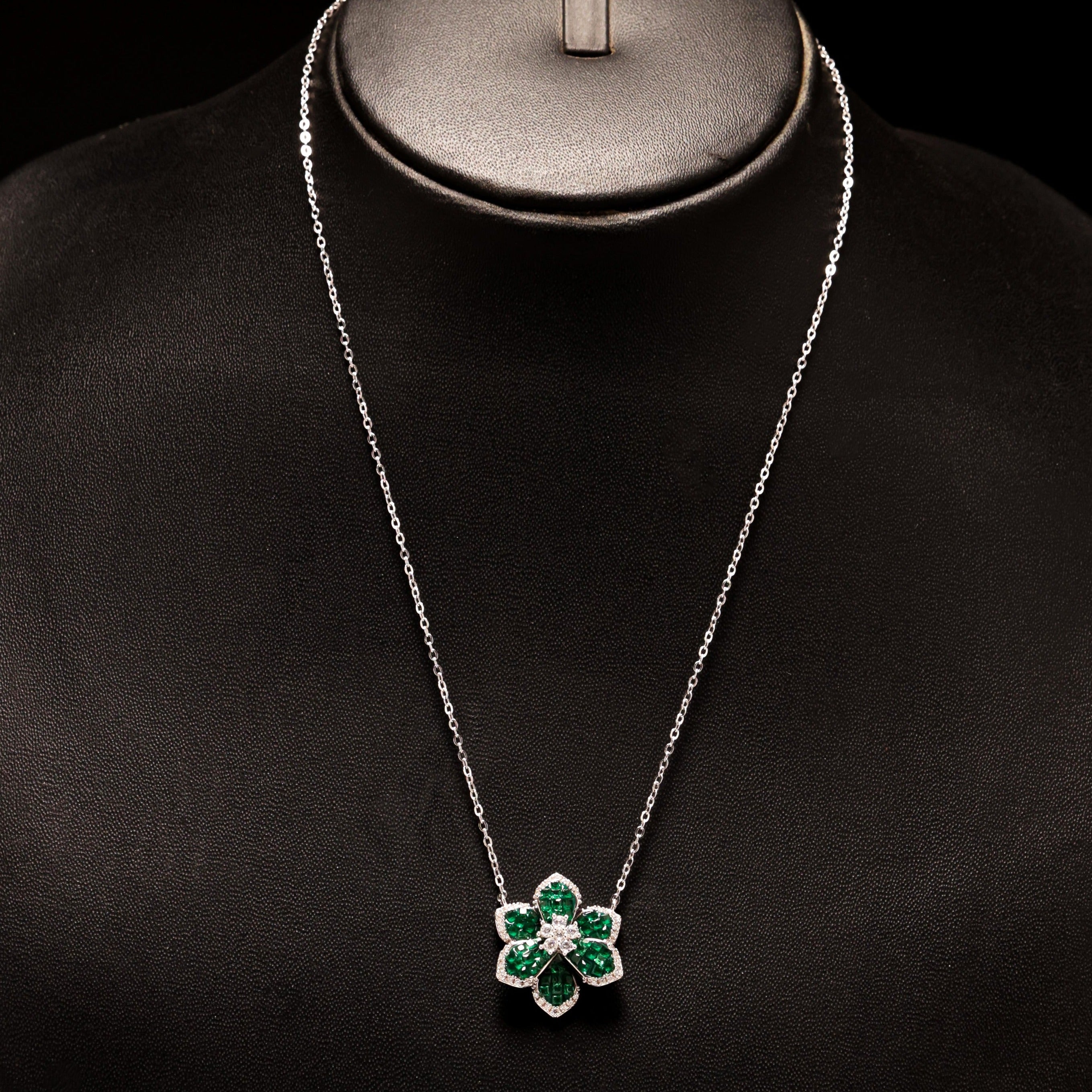 Emerald Flourish Silver Necklace