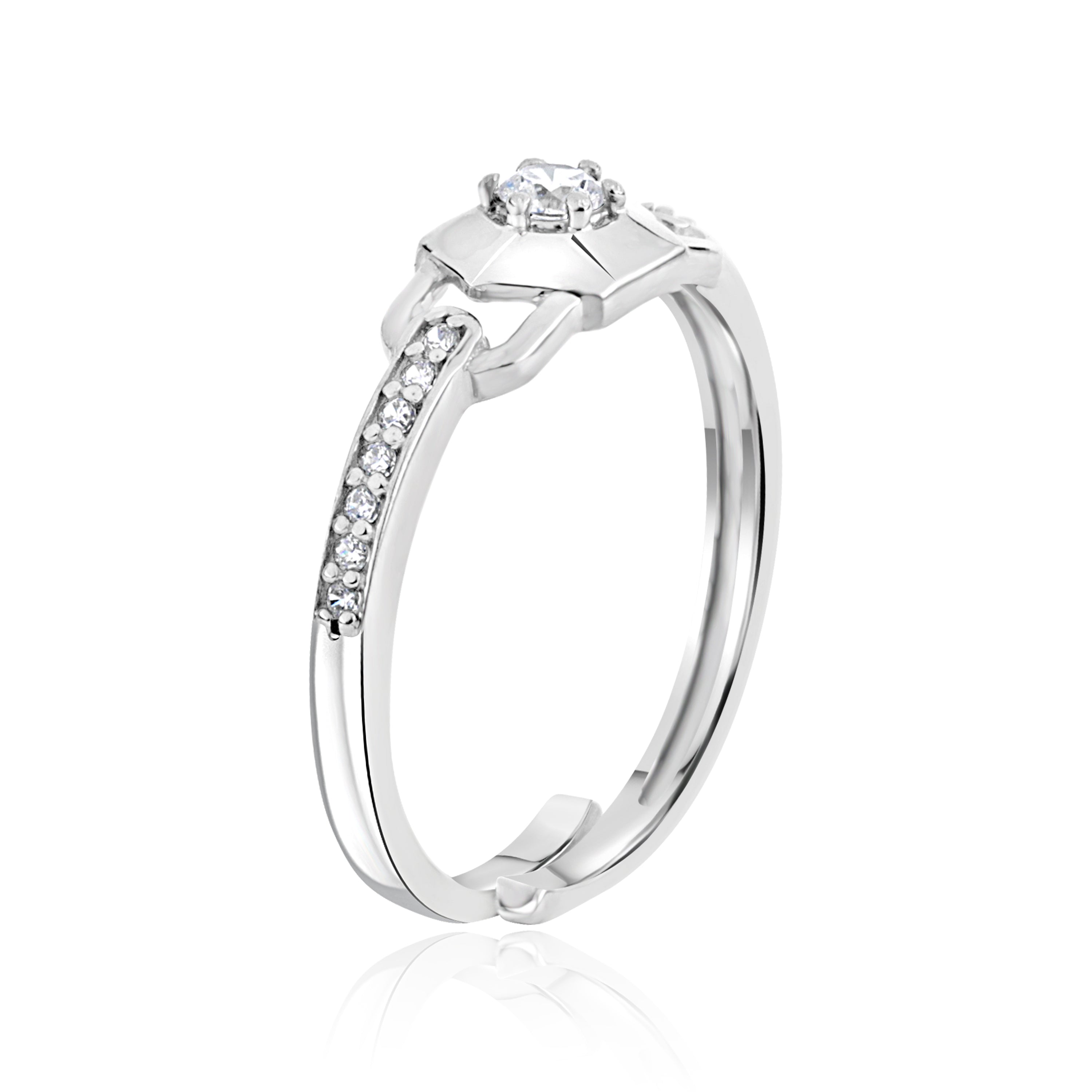 Hexagonal Halo Diamond Link Ring