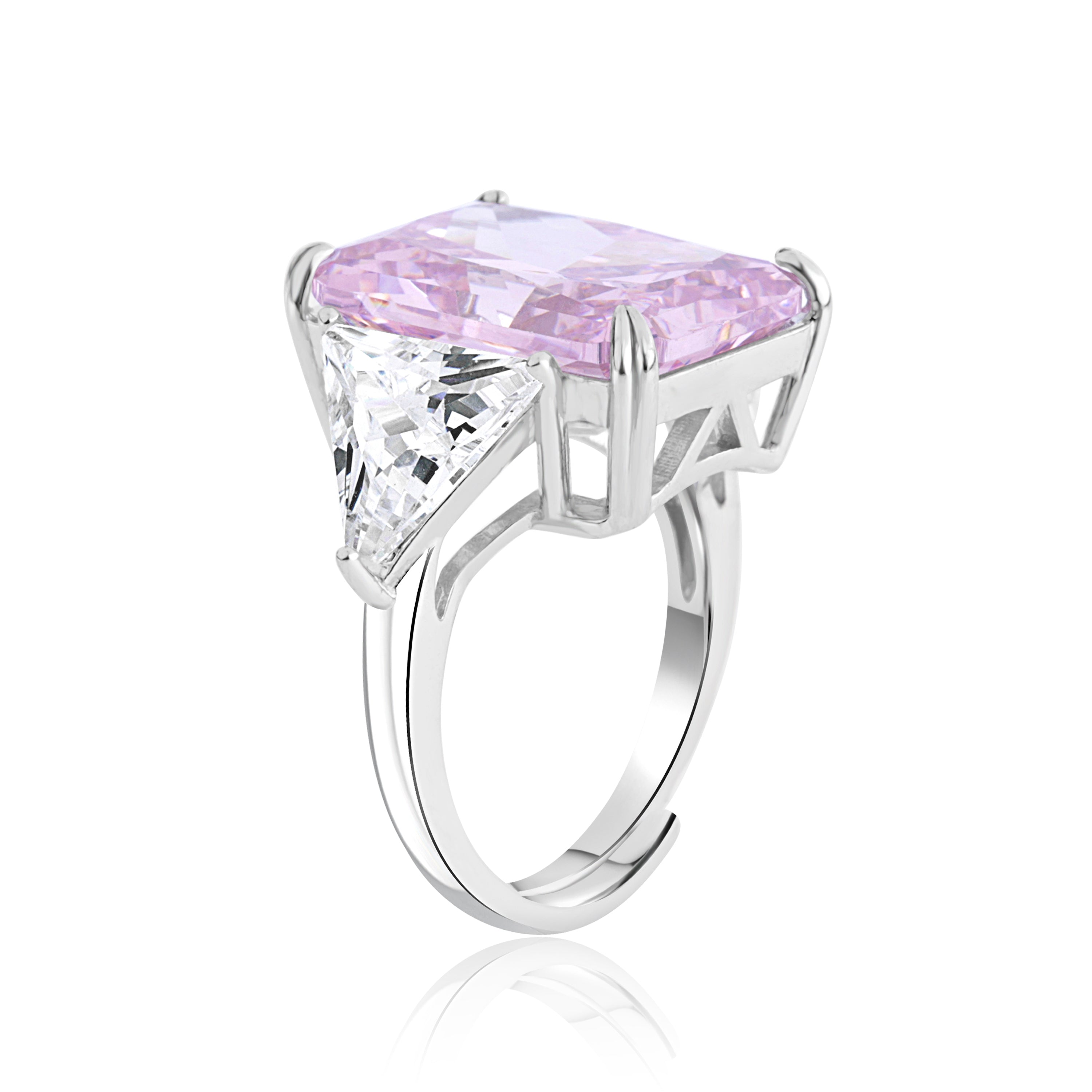 Pink Prism Trio Silver Ring