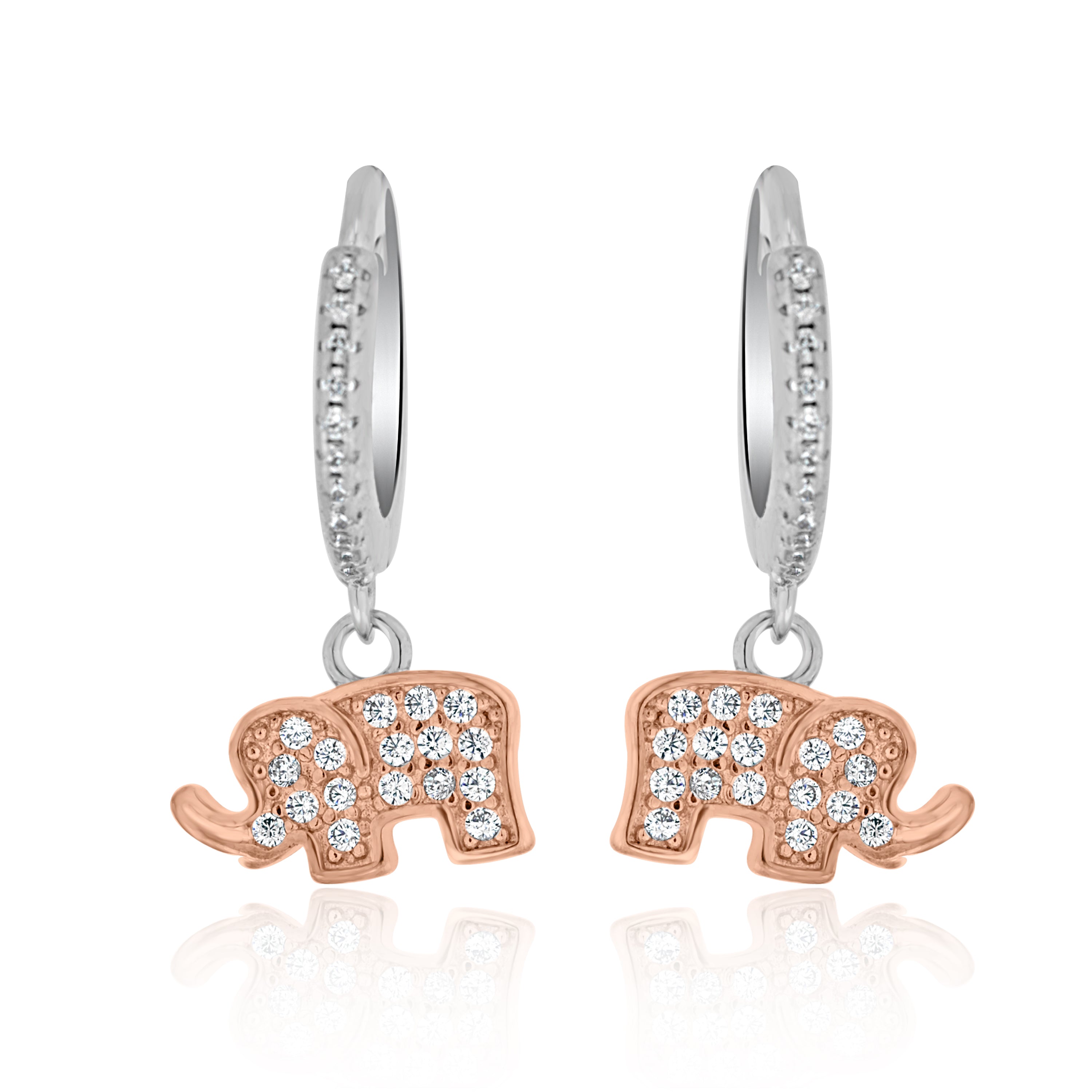 Silver-Rosegold Fusion Elephant Bali Earrings