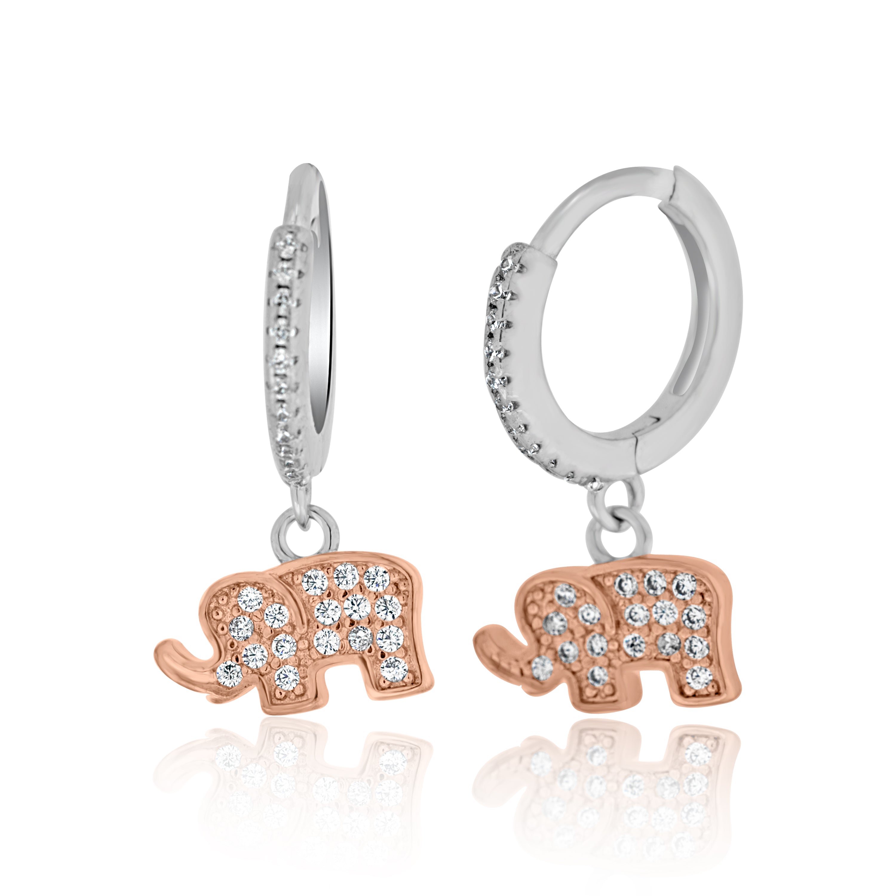 Silver-Rosegold Fusion Elephant Bali Earrings