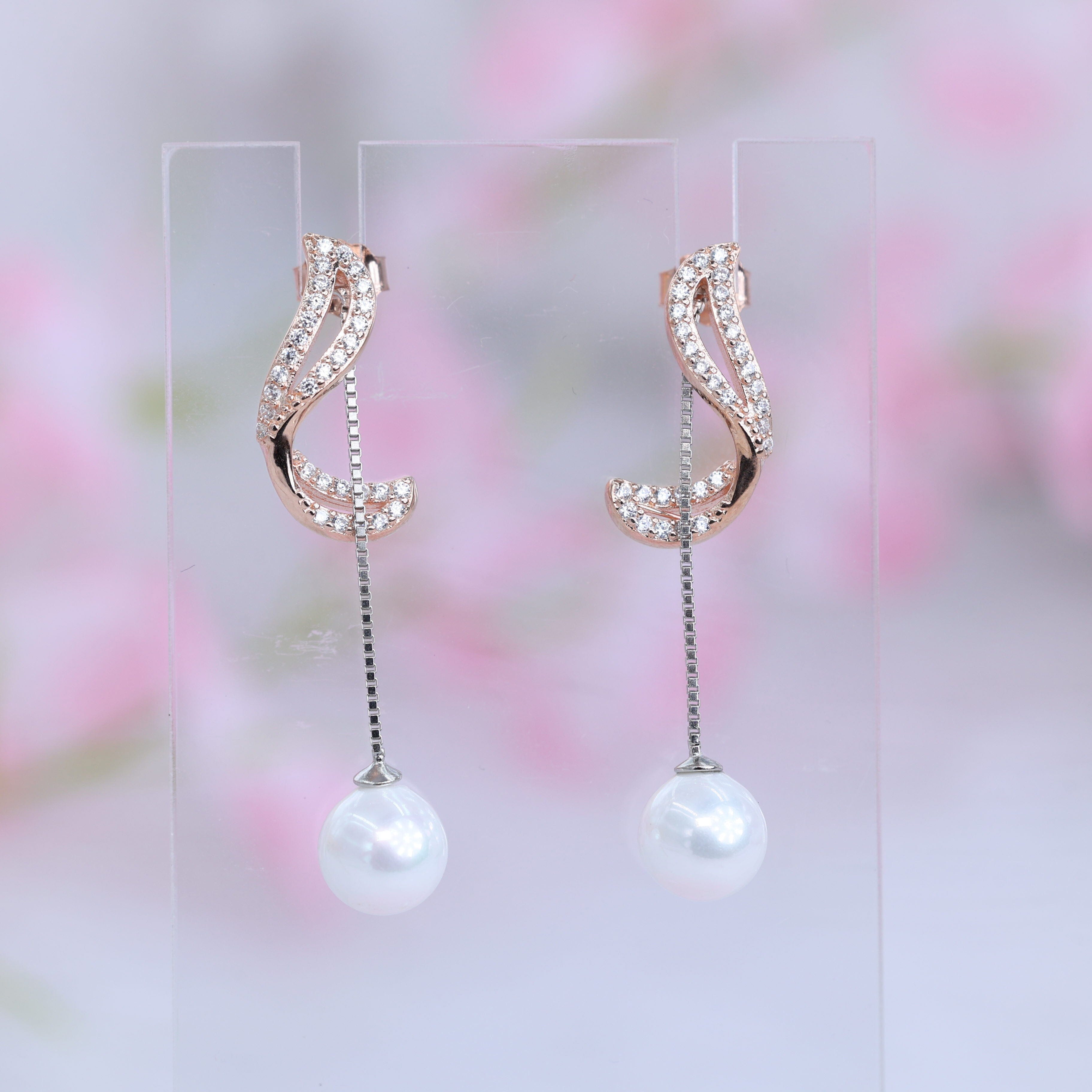 Rose Gold Mermaid's Twist Pearl Earring Shreedevi Jewellers 