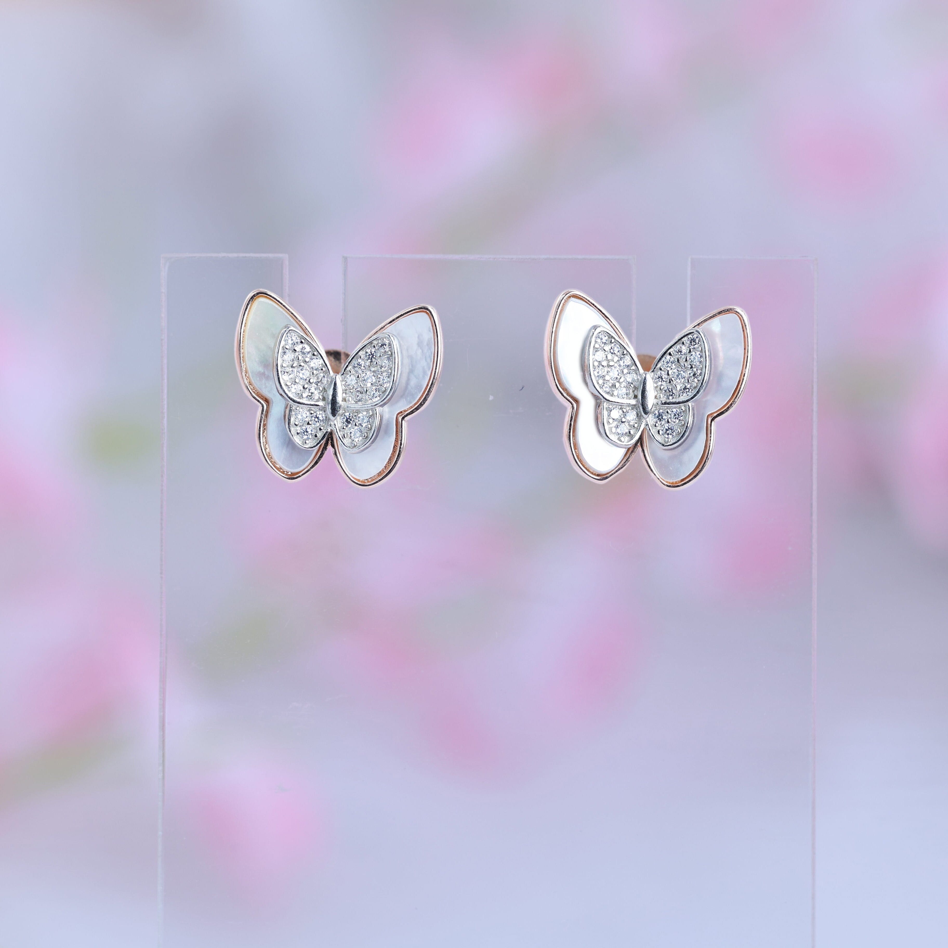 Rose Gold Duo Butterfly Stud Earring Shreedevi Jewellers 