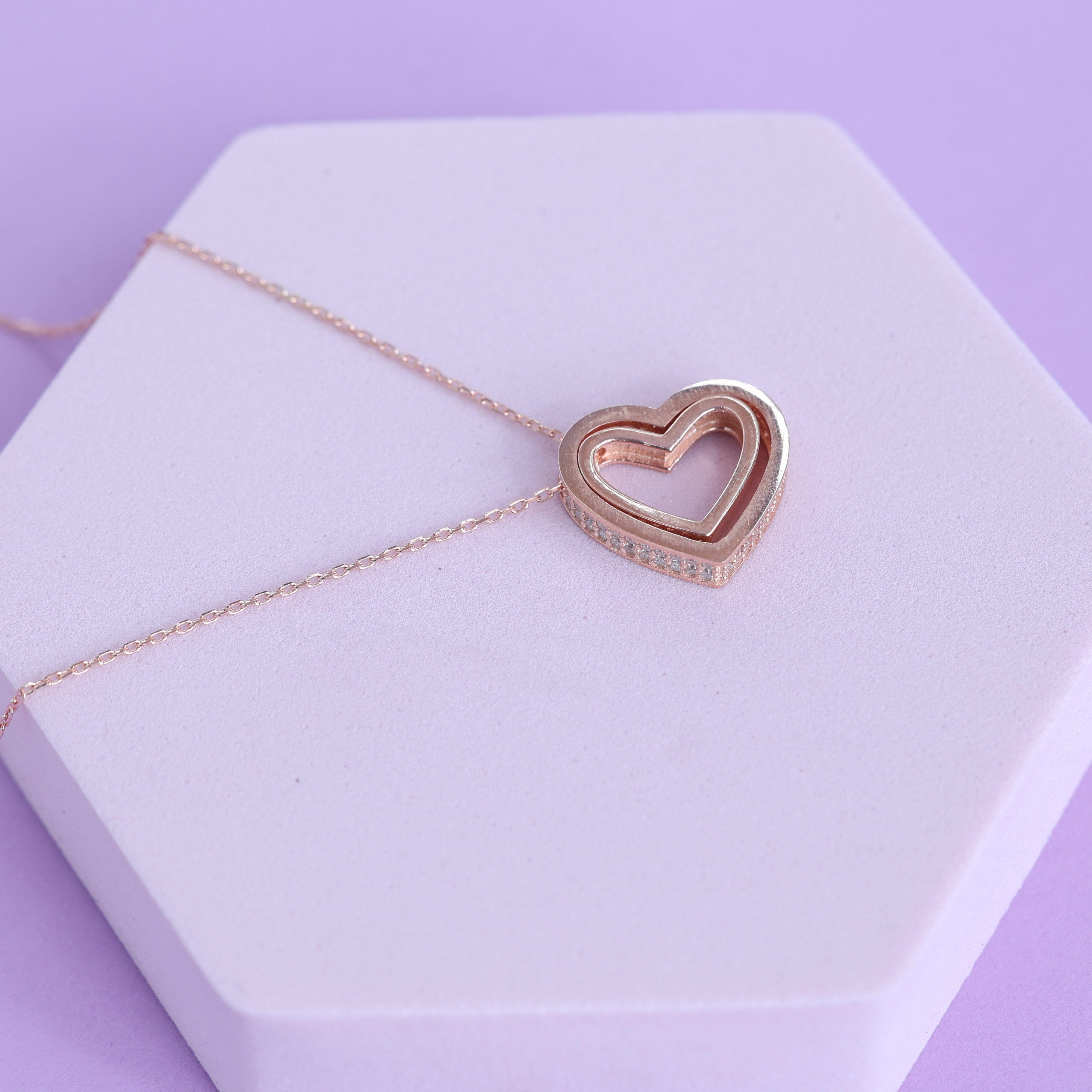 Minimal Rose Gold Nested Hearts Necklace Shreedevi Jewellers 