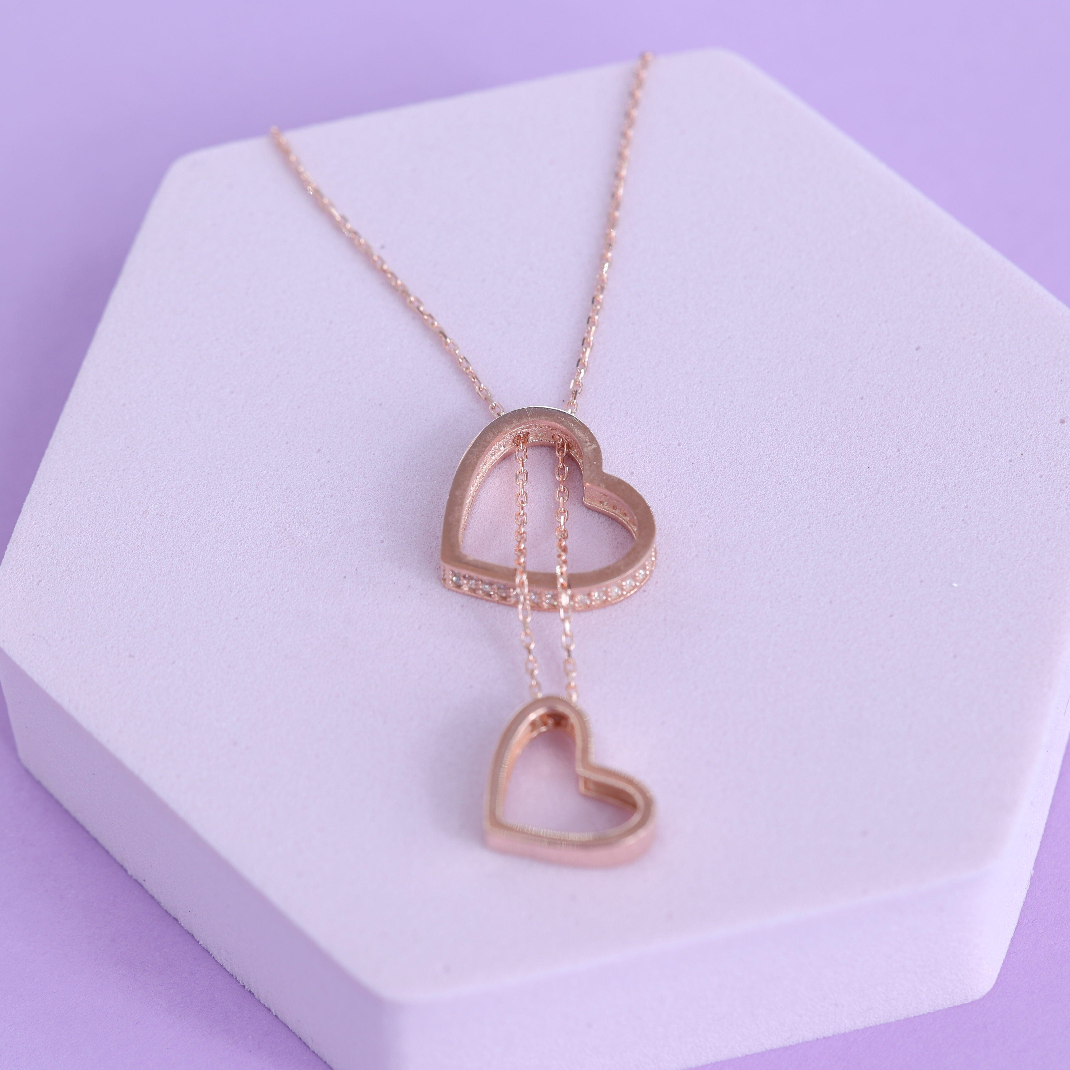 Minimal Rose Gold Nested Hearts Necklace Shreedevi Jewellers 