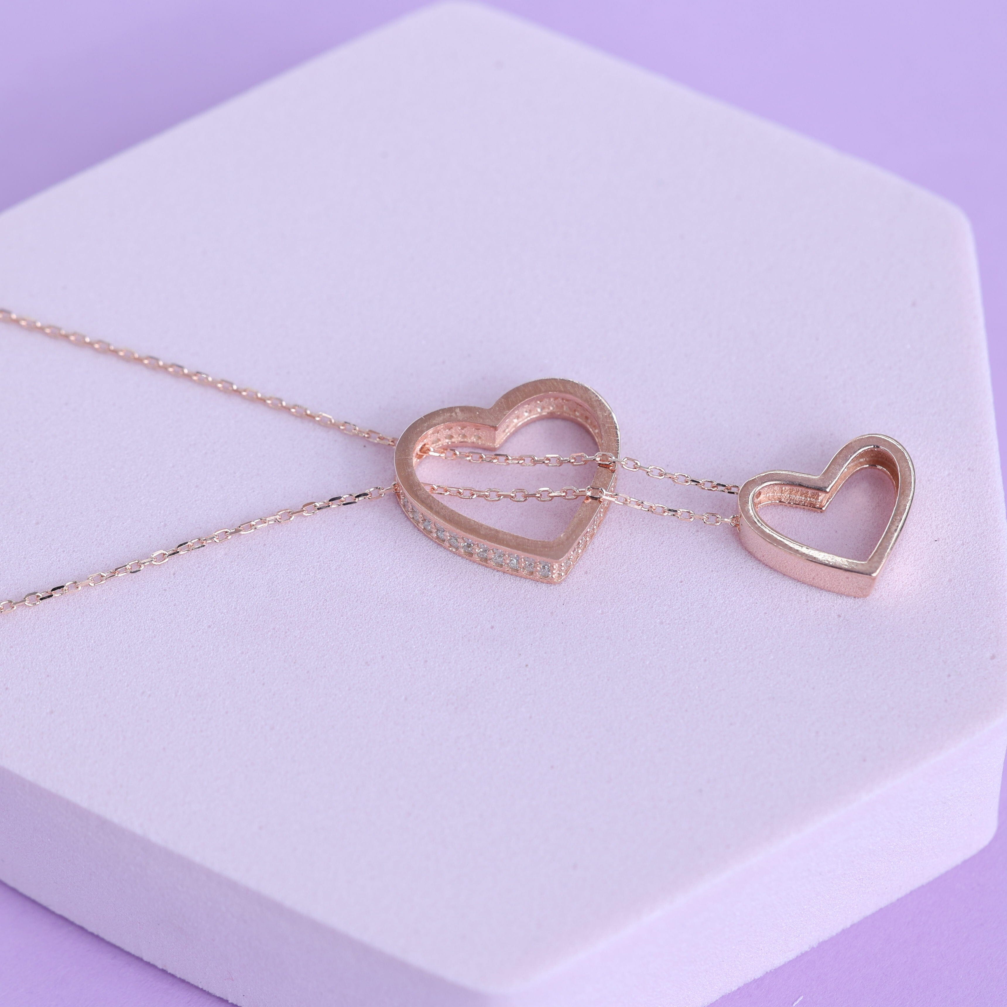 Minimal Rose Gold Nested Hearts Necklace Shreedevi Jewellers 