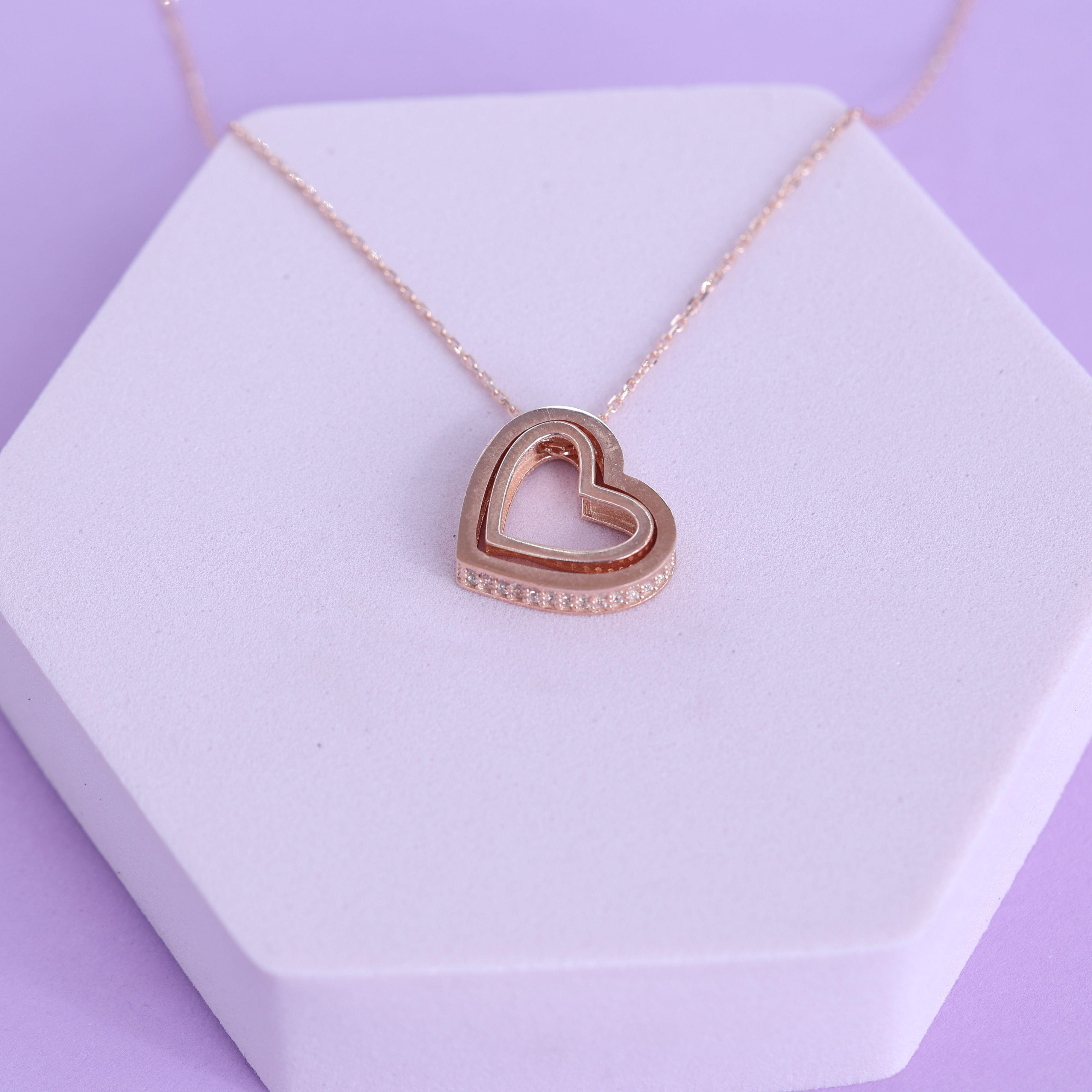 Minimal Rose Gold Nested Hearts Necklace Shreedevi Jewellers 