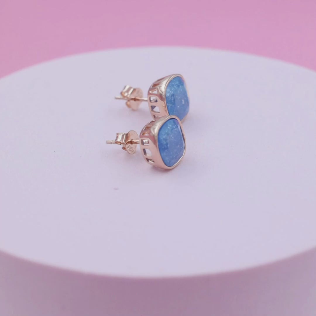 Rose Gold Blue Sparkle Stud Earring